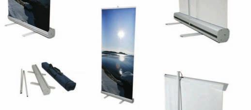 ROLL-UP/BANNER SYSTÉMY Roll-Up TITANIA & CALYPSO Popis: Roll-Up systém je vybavený vyšroubovatelnými nohami, hliníkovou tyčí a profilovou zpevňovací lištou (nahoře) a lepenou fixací (dole).