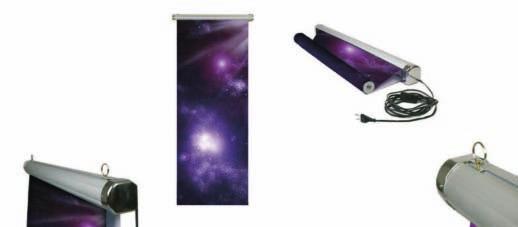 ROLL-UP/BANNER SYSTÉMY Moving Roll-Up WEZEN Popis: Rolovací banner pro upevnění na stropě, resp. na stěně, z hliníku.