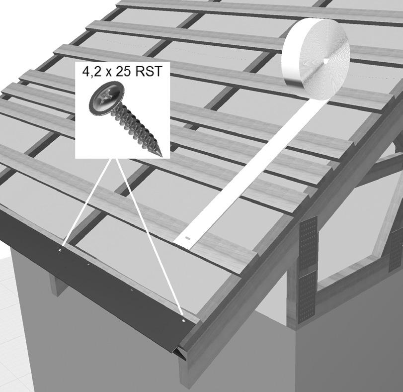 2.7. Okapový plech Okapové plechy se instalují na převis pomocí šroubů s plochou hlavou s roztečí přibližně 1 metr.