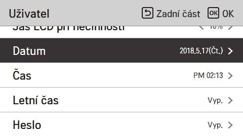UŽIVATELSKÉ NASTAVENÍ 47 Datum Nastavte datum zobrazené na dálkovém ovladači.