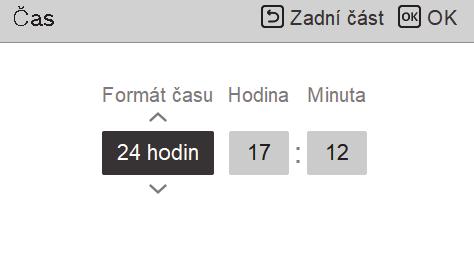 48 UŽIVATELSKÉ NASTAVENÍ Čas Nastavte čas zobrazený na dálkovém ovladači. V seznamu uživatelského nastavení vyberte kategorii času a stisknutím tlačítka [OK] přejděte na obrazovku s podrobnostmi.
