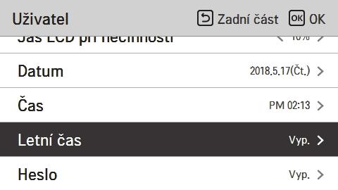 UŽIVATELSKÉ NASTAVENÍ 49 Letní čas Nastavte data letního času na dálkovém ovladači.