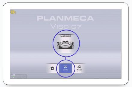 10 2D panoramatické snímkování 10 2D PANORAMATICKÉ SNÍMKOVÁNÍ 10.1 Výběr expozičního programu Vyberte panoramatický program (2D Dental > Panoramic) Senzor se pohybuje zpět, pokud tam již není.