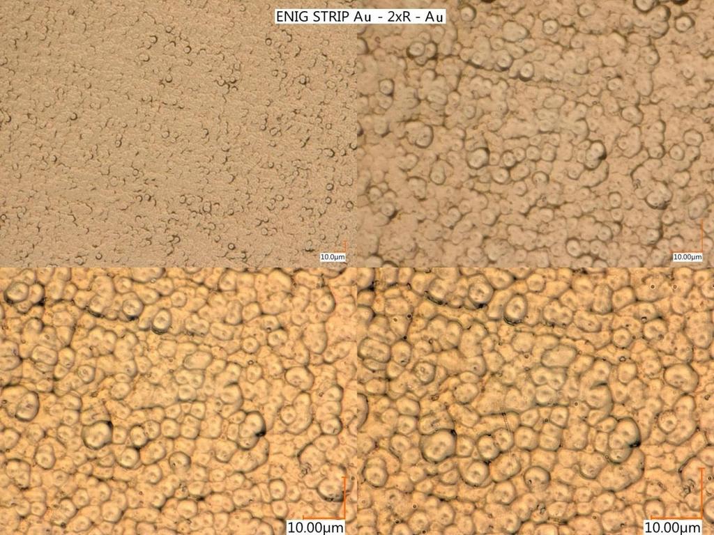 Obr 7.20 Povrch ENIGu u kterého se nepodařilo odstripovat vrstvu zlata (reflow 2x) Výsledky prvkové analýzy: Tab 7.14 Prvková analýza nestárnutých vzorků Nestárnuté Prvek Protonové číslo Series Norm.