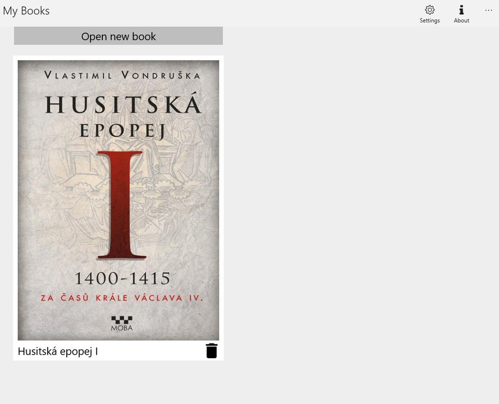 Obrázek 7.3: Hlavní stránka aplikace a knihovna v UWP aplikaci na její název, případně posunem prstem na displeji do stran na zařízení se systémem Android.