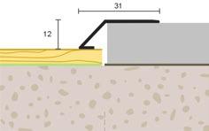 Interiérové profily 19 Nájezdové profily A45 přechodový profil šikmý nájezd 31 mm přechodový profil, maximální nivelace 10 mm. s maximálním rozdílem výšek do 10 mm.