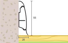 Interiérové profily 33 Soklové profily Soklový profil QUN 52x20 mm soklový profil. Soklové obvodové profily slouží k estetickému zakončení podlahy u stěny a zakrytí dilatační spáry u zdi.