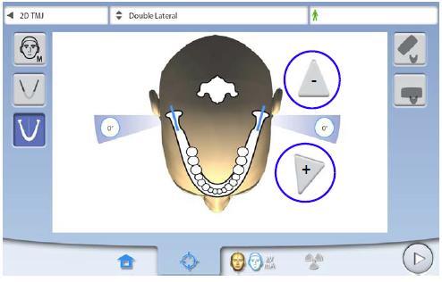 Když chcete změnit přednastavený úhel (0 ), zvolte Settings > Program > 2200 Program Features > 2220 2D TMJ > LateralTMJ Default Angle or PA TMJ