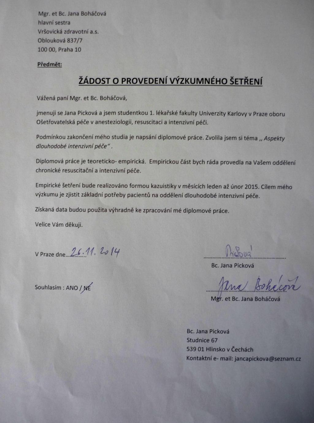 Příloha H - Žádost o provedení