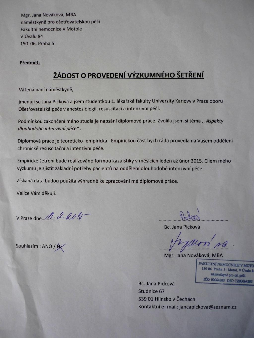 Příloha CH - Žádost o provedení