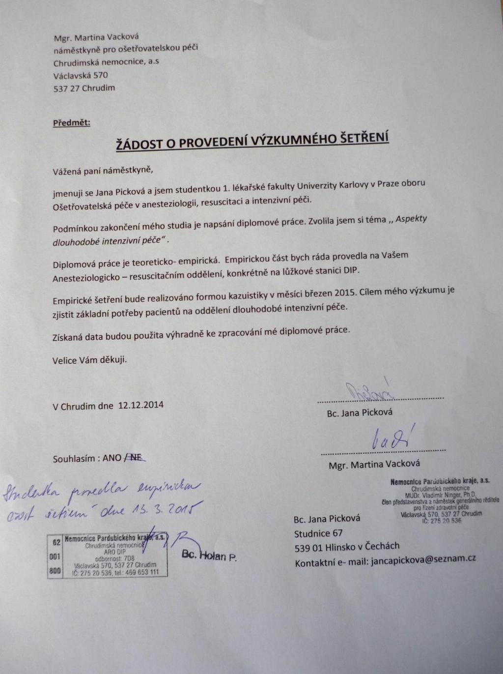 Příloha I - Žádost o provedení výzkumného šetření