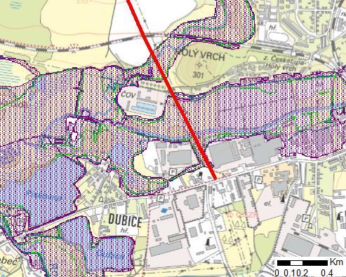 Záplavová území (ZÚ) V trase stávajícího nadzemního vedení, kde