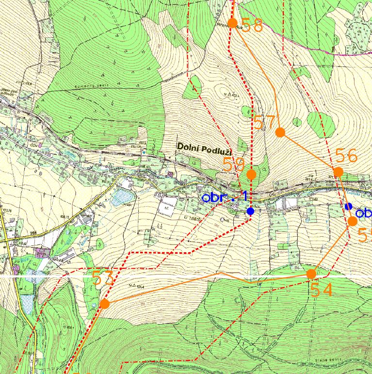 Výstupem z předložených variant byla následující trasa na následující mapce znázorněná červeně, která pro oznámení v původně předložené variantě přechází zalesněný pravobřežní svah až do prostoru JZ