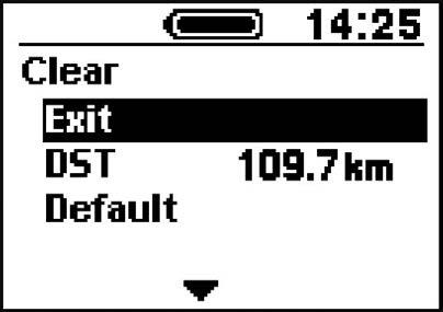 Clear (Vynulovat) Vynulování ujeté vzdálenosti nebo nastavení zobrazení do výchozího stavu. 1. Stiskem spínače X nebo Podpora šlapání Y přesunete kurzor na položku, kterou chcete nastavit.