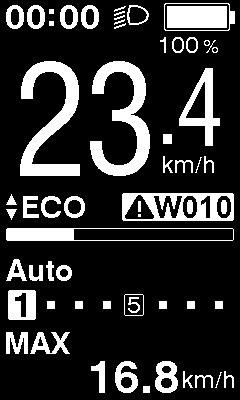 < SC-E6010 > W031 Není nastaveno napětí řetězu nebo jsou kliky namontované v nesprávné poloze. Funkce podpory není k dispozici. (Nicméně elektronické řazení převodů stále funguje.