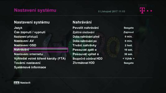 NASTAVENÍ NASTAVENÍ OSD (ON -SCREEN DISPLAY) V sub menu nastavujete některé vlastnosti uživatelského rozhraní, například průhlednost menu nebo délku času zobrazení některých oken.