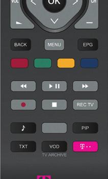 šipky Zobrazení informací o právě sledovaném kanálu a televizním programu Ukončení nabídky MENU a návrat do vysílání TV programu Pohyb kurzoru v rámci MENU, pohyb mezi TV / rádio stanicemi a pod.