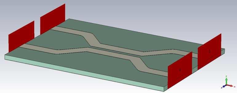 3 Simulace navrženého modelu směrové odbočnice Simulace byla provedena pomocí programu CST Microwave studio.