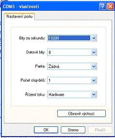 5. Nastavte Bity za sekundu na 19200, OK. 6.