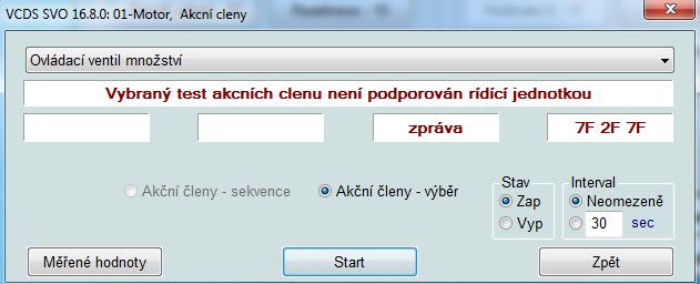 Následně mu můžou být zobrazeny požadované úkony, které musí provést pro úspěšné dokončení úkonu. Dále je možné si zobrazit měřené hodnoty. Obr.