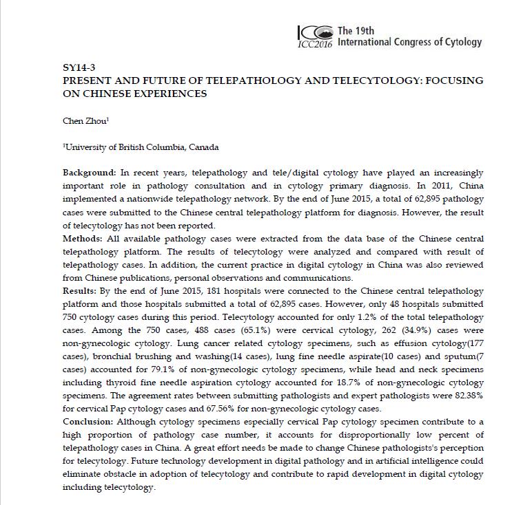 V roce 2011 Čína implementovala celonárodní síť telepatologie.