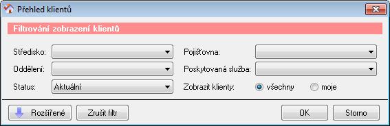 1.3 Filtrování řádků seznamu V jednotlivých oknech máte možnost filtrovat zobrazované řádky. Chcete-li zadat podmínku pro zobrazení řádků seznamu, otevřete si okno Filtr.