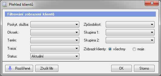 1.5 Přehled klientů Výběr řádků V okně Přehled klientů máte možnost filtrovat zobrazované řádky. Výchozí filtr je nastaven na zobrazování pouze aktuálních klientů (klientů se statusem Aktuální).