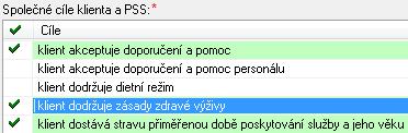 V dalším okně zatrhněte ze seznamu Společné cíle klienta a PSS.