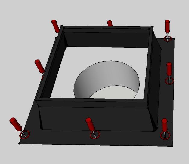 : 430+20+(2x100)=650 mm. Vložiťzákladňu na stred otvoru.