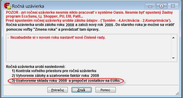 Prepočet finančných hodnôt na euro Ako posledný krok ročná uzávierka prepočíta novo založené dátové prostredie na euro hodnoty. Základom pre prepočet je definičný súbor EURO_DEF.