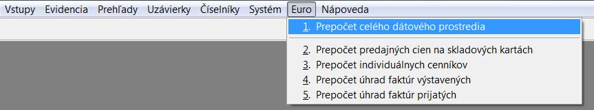 Po spustení prepočtu sa program ešte opýta, či má skutočne pokračovať v prepočte dátového prostredia. Pred spustením prepočtu si program taktiež skontroluje správnosť nastavenia konverzného kurzu.