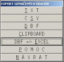 Export údajov do Excelu a iných exportných súborov Program umožňuje exportovať vybrané záznamy do iných súborov ako napr.