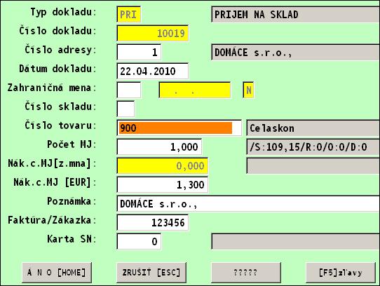 Počiatočný stav, príjem, tlač príjemky Na začiatku predpokladáme potrebu zadať počiatočný stav zásob pred začatím evidencie skladu týmto programom.