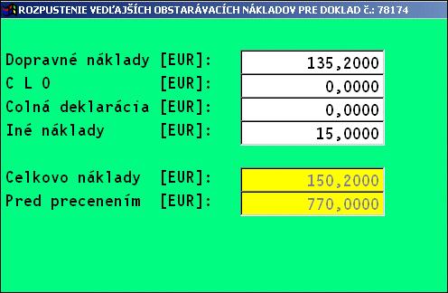 Počet MJ -zadávate počet MJ prijímaných na sklad. Nákupná cena [EUR]- jednotková nákupná cena.túto cenu zadávate na základe faktúry alebo bloku od Vášho dodávateľa.