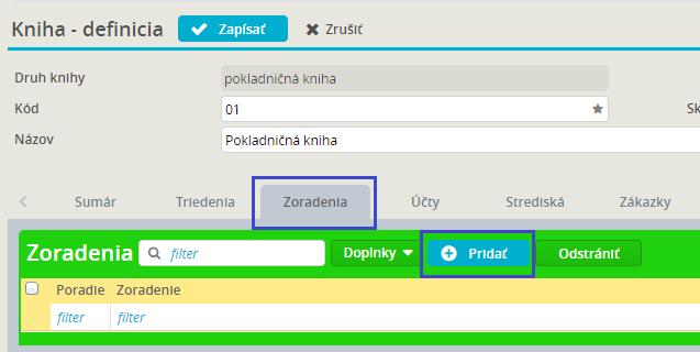 Zostavu Kniha pohľadávok a Kniha záväzkov je možné zoradiť podľa Čísla dokladu, Dátumu účtovného prípadu, Partnera, Dátumu úhrady alebo Dátumu splatnosti.