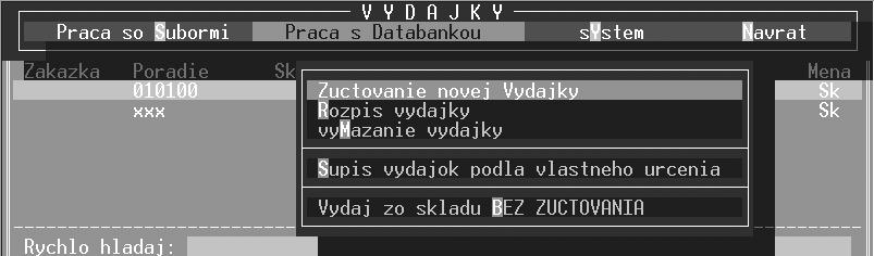 Modul Sklad str. 19 Menu "Práca s databankou" nám ponúka tieto možnosti : 2.