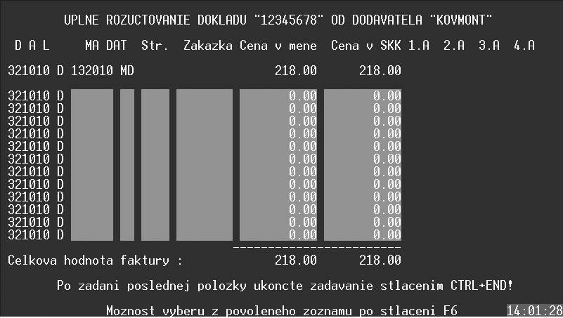 Modul Sklad str. 7 2.1.1.3 Kompletné zúčtovanie celého ÚČTOVNÉHO DOKLADU Program prechádza do svojej tretej časti: Kompletné zúčtovanie celého ÚČTOVNÉHO DOKLADU.
