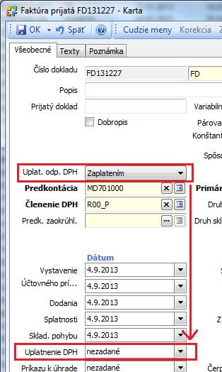Dátum Uplatnenia DPH sa na dklad autmaticky dplní v prípade jeh úplnej úhrady.