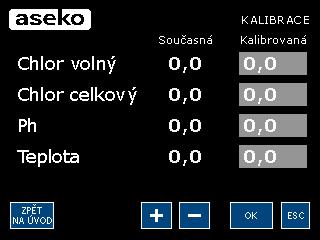 Kalibrace Po 24 hodinách běhu přistoupíme ke kalibraci sond. Tlačítkem Kalibrace vstoupíme do kalibračního menu.