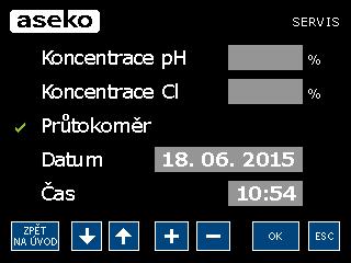 Změříme ruční metodou koncentraci volného chloru, a pokud se tato nachází nad nadále požadovanou koncentraci, zadáme naměřenou koncentraci do položky Kalibrovaná.