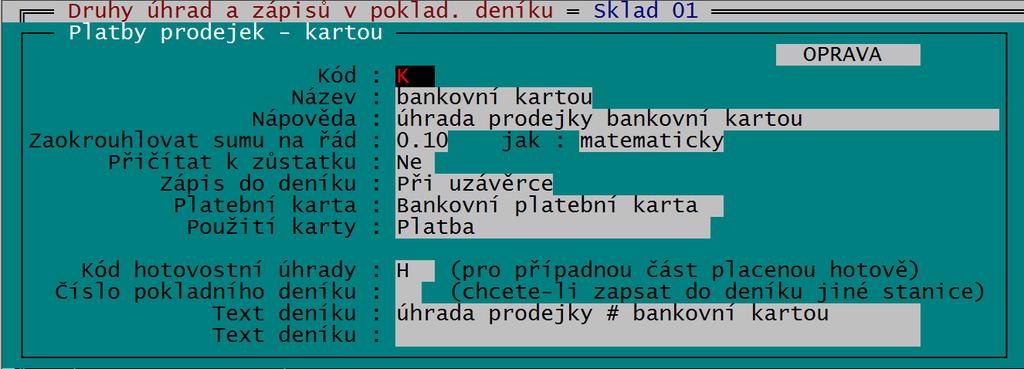 Pak je nutné vybrat typ tisku grafický, nebo znakový. V případě potřeby je možné nastavit také tři řádky závěrečného textu na konci dokladu.