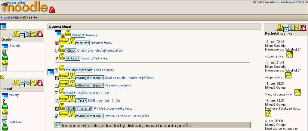 Kontrola přístupnosti systému Moodle Obrázek 13 - Výstup kontrolního nástroje WAVE na verzi 1.6.