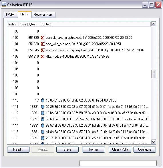 Obrázek 14 FTU3 - File Transfer Utility (obrázek spuštěné aplikace) FTU3 umožňuje konfigurovat čip FPGA souborem s příponou.