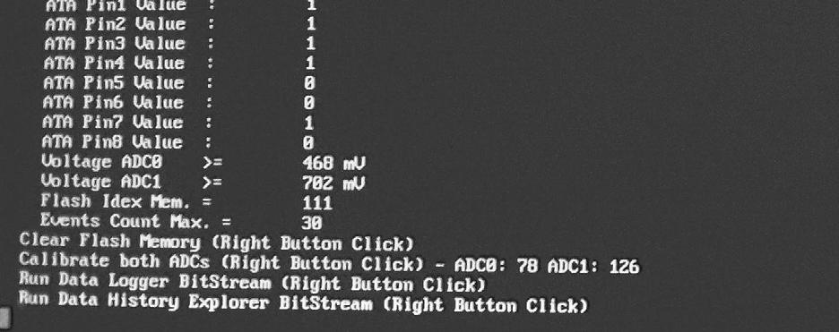 Při použití kalibrace musí být oba analogové vstupy odpojeny (nejlépe připojeny na zem GND) Run Data Logger Nakonfiguruje čip na měřící hardware zařízení BitStream (přechod do měřící části