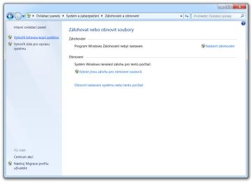 Pokud chcete zálohovat, musíte být přihlášeni jako uživatel disponující správcovským oprávněním. V levém sloupci pak klepněte na položku Vytvořit bitovou kopii systému.