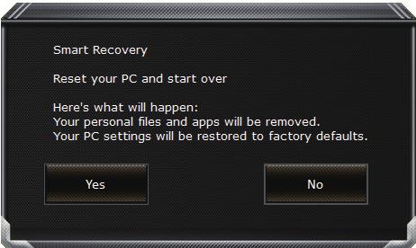 GIGABYTE Smart Recovery Obnovení systému bude aktivované a uvidíte vaše možnosti v dialogovém okně. Klinutím na Yes zahájíte obnovu.