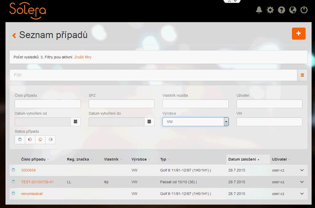 tlačidlom Zrušiť filtre Zadanie nového