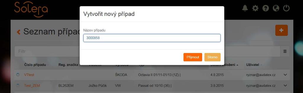 Hlavná ponuka prípadu Karty Hlavnej ponuky prípadu sa môžu