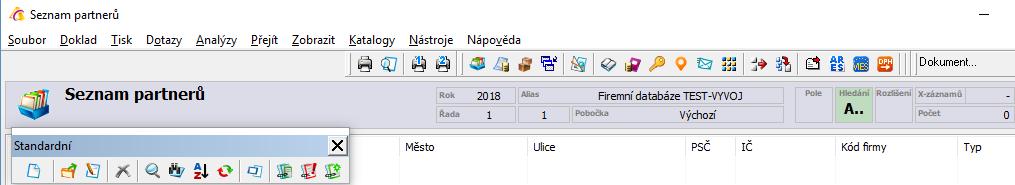 navigátor o panel nástrojů, který slouží pro navigaci po datech myší pohyb na začátek a konec dat, po stránkách a po jednotlivých záznamech nástroje o přechod do navazujících modulů a evidencí, jako