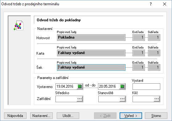 3) Pro každý typ platby vznikají samostatné doklady. Po vyplnění hlavičky prvního nabídnutého dokladu a jeho uložení se automaticky otevře doklad pro druhý, resp. třetí typ platby.